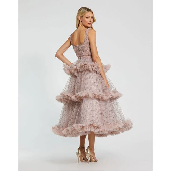NWT MAC DUGGAL Pink Sleeveless Dot Net Ruffle Dress Size US 8 $698 - Picture 3 of 12